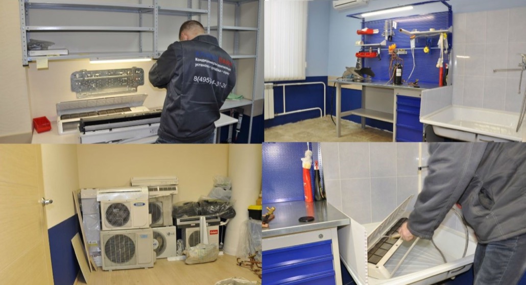 Técnico realizando el mantenimiento de un aire acondicionado
